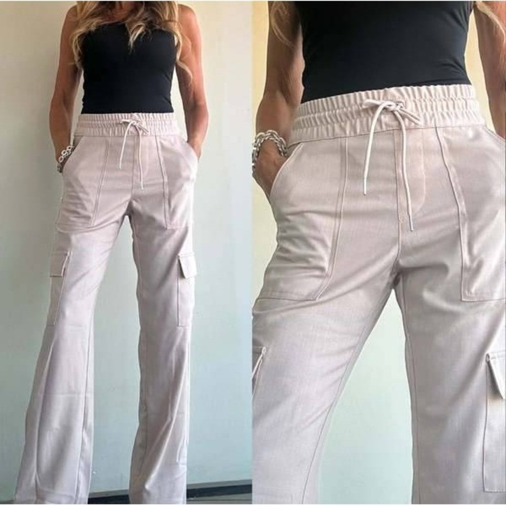 Flog Sapir Tan Cargo Pants Elastic Waist Drawstring Utility Trousers Size 29